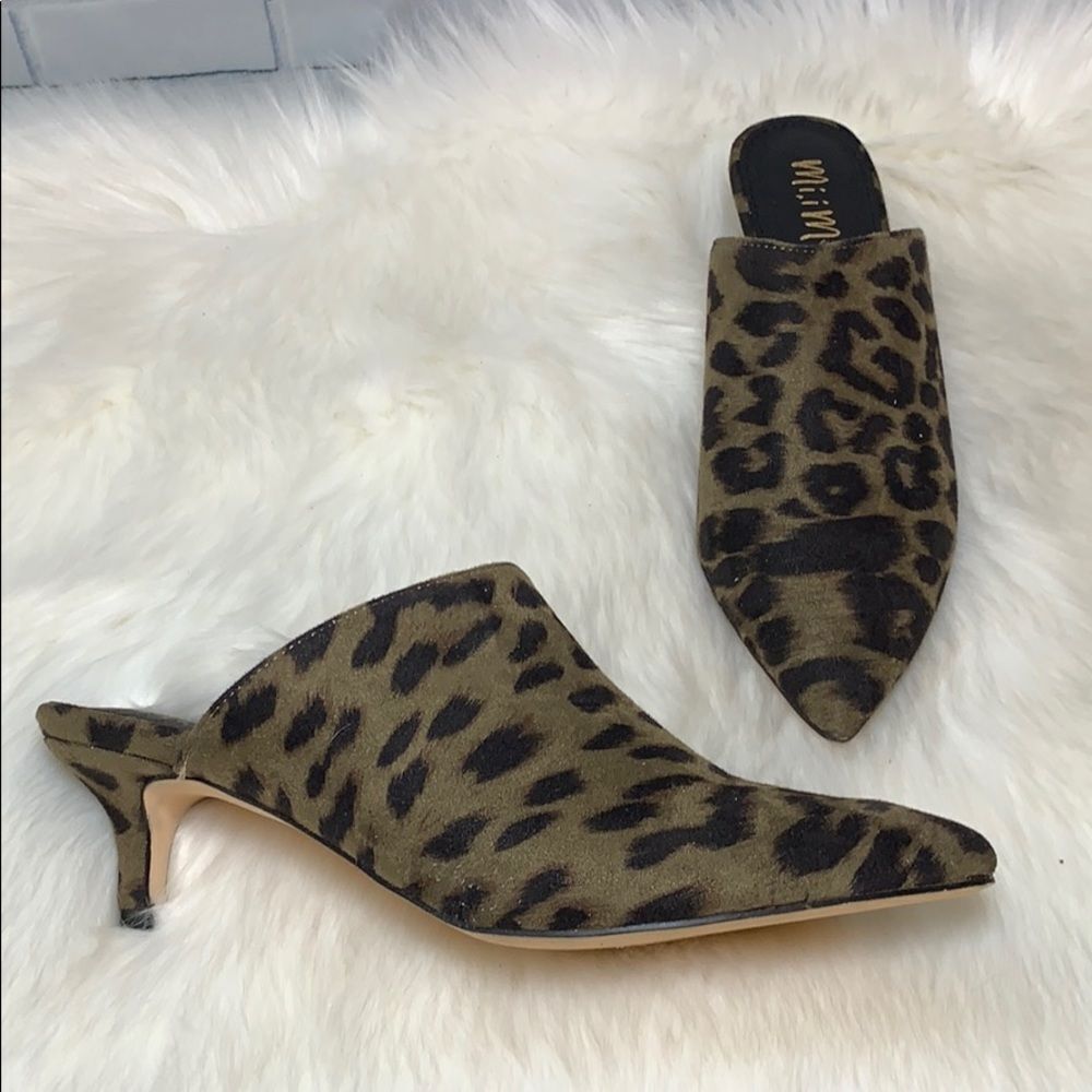 Anthro Mi.iM Leopard Print Suede Mules Sz 6.5